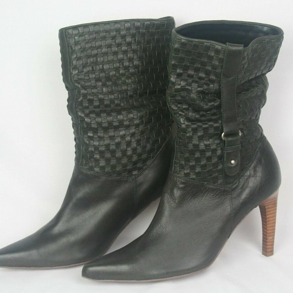 ( SALE ) NANA VTG. BLACK MID CALF BOOTS - Picture 1 of 7